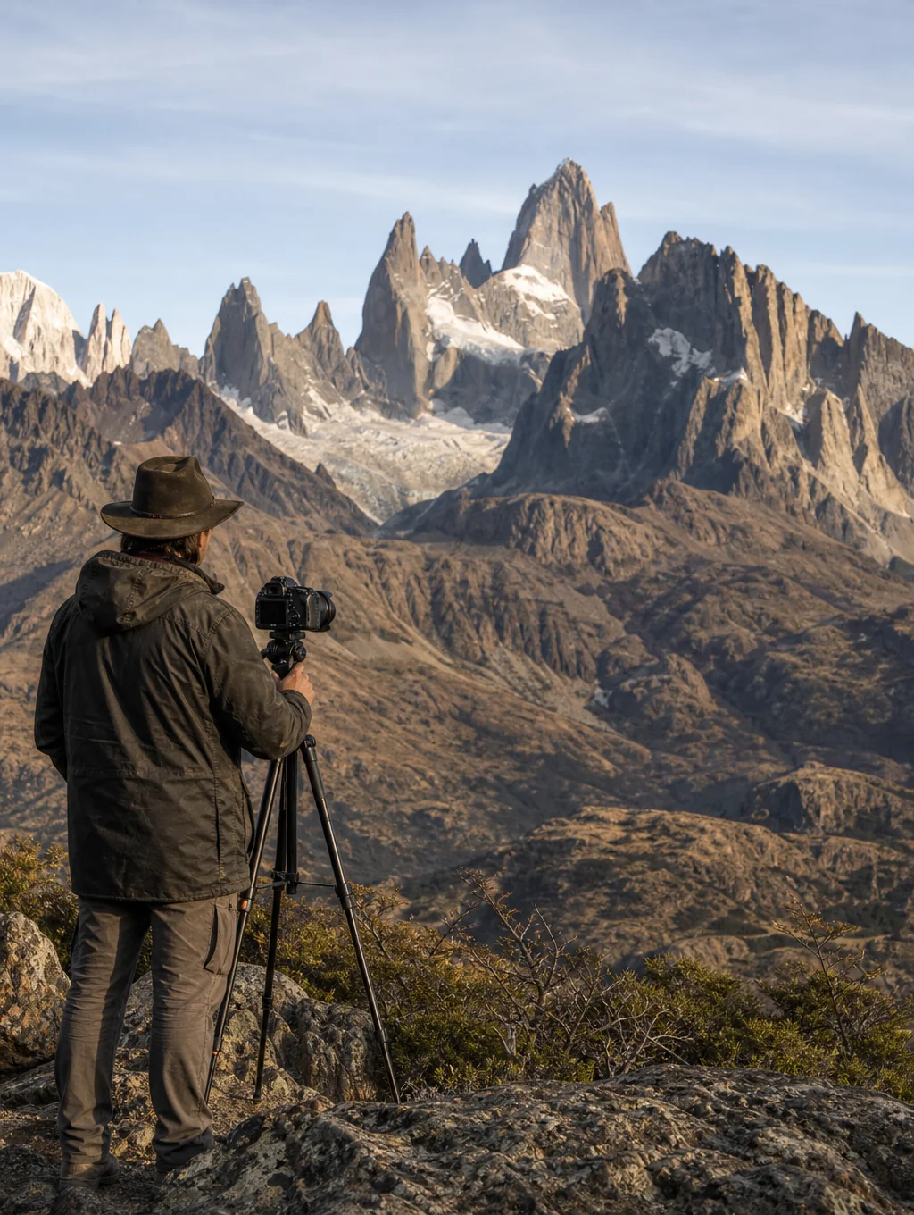 Photographer standing in the vast landscape of Patagonia