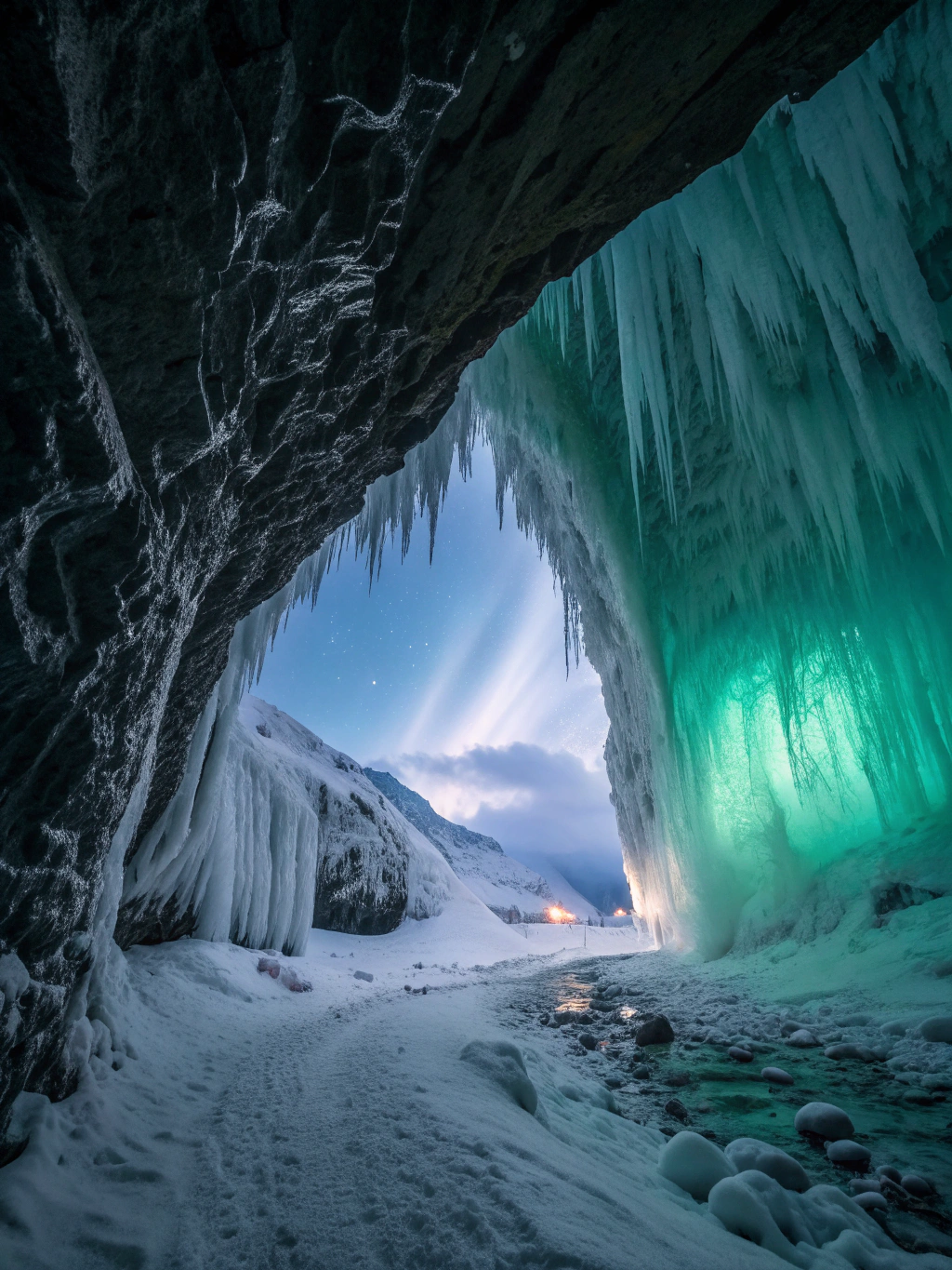 Vatnajökull ice cavern crystalline blue glacial compression