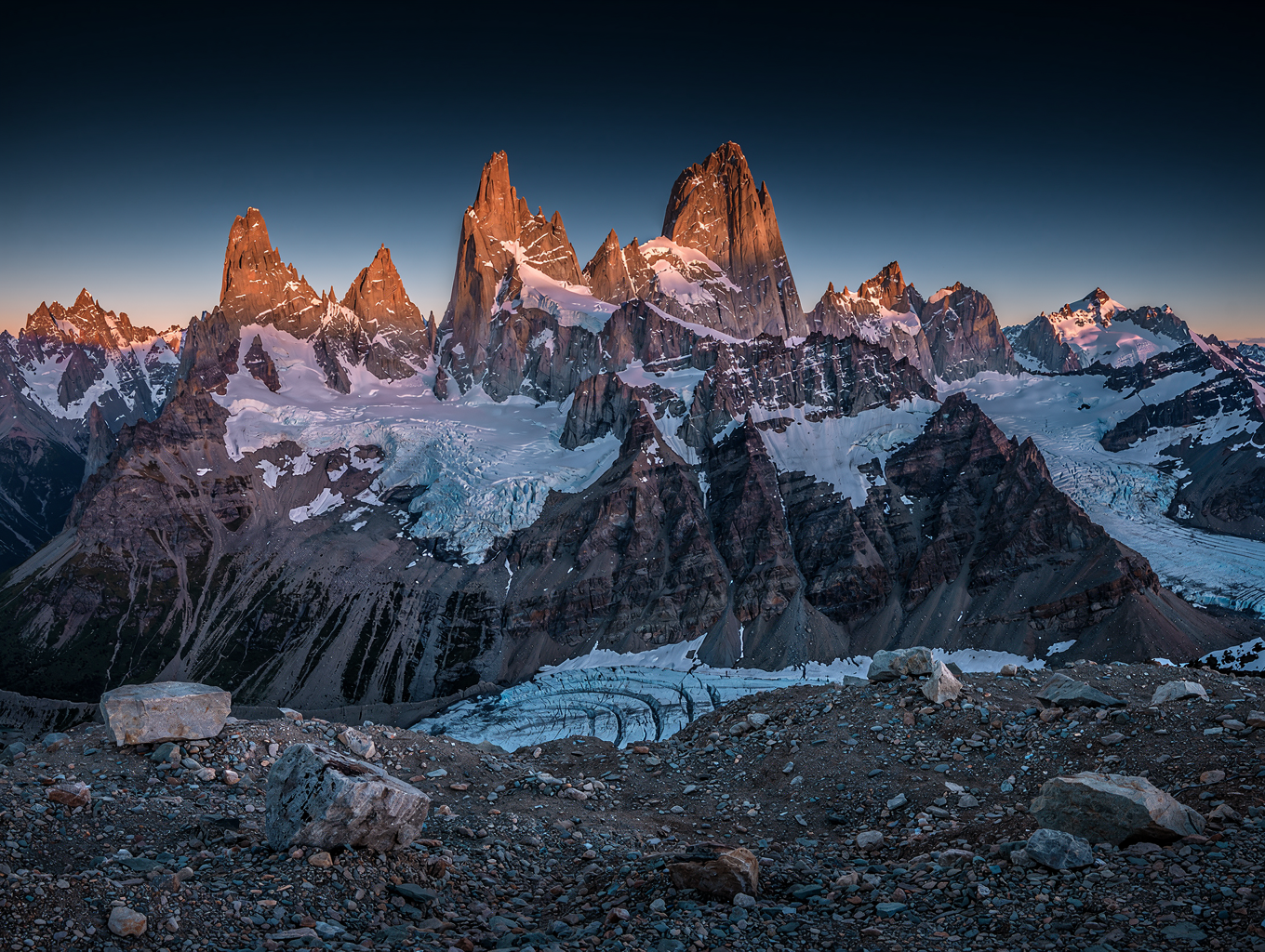 Jagged granite spires of Patagonia at sunrise